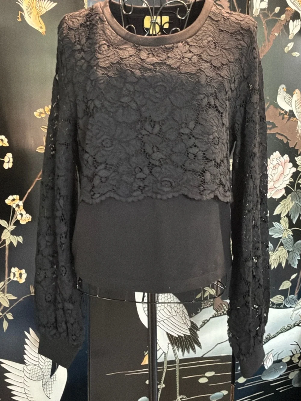 Maeve by anthropology, black lace overlay long sleeve sweatshirt size small